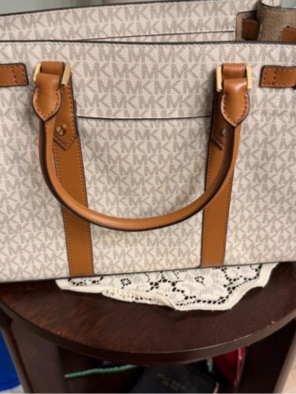 Michael Kors Brown and Orange Large Signature Stripe Tote - Picture 2 of 4
